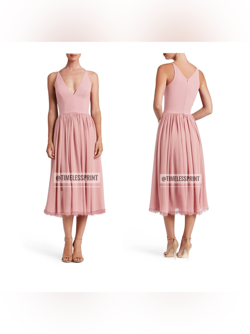 Dress the Population. Alicia Mixed Media Midi Dress Blush Pink